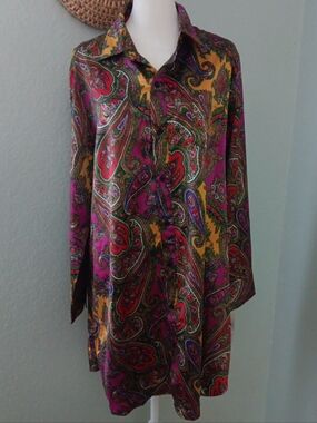 Ralph Lauren Multicolor Paisley Button-Up Blouse in Fuchsia & Mustard